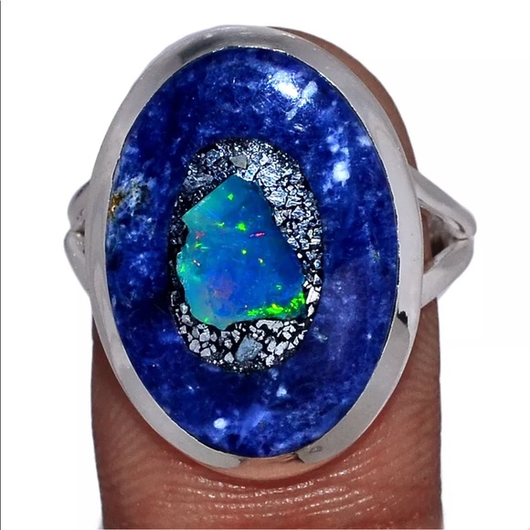 Ethiopian opal and soda light silver ring size 9.5 and 10 - Picture 2 of 5